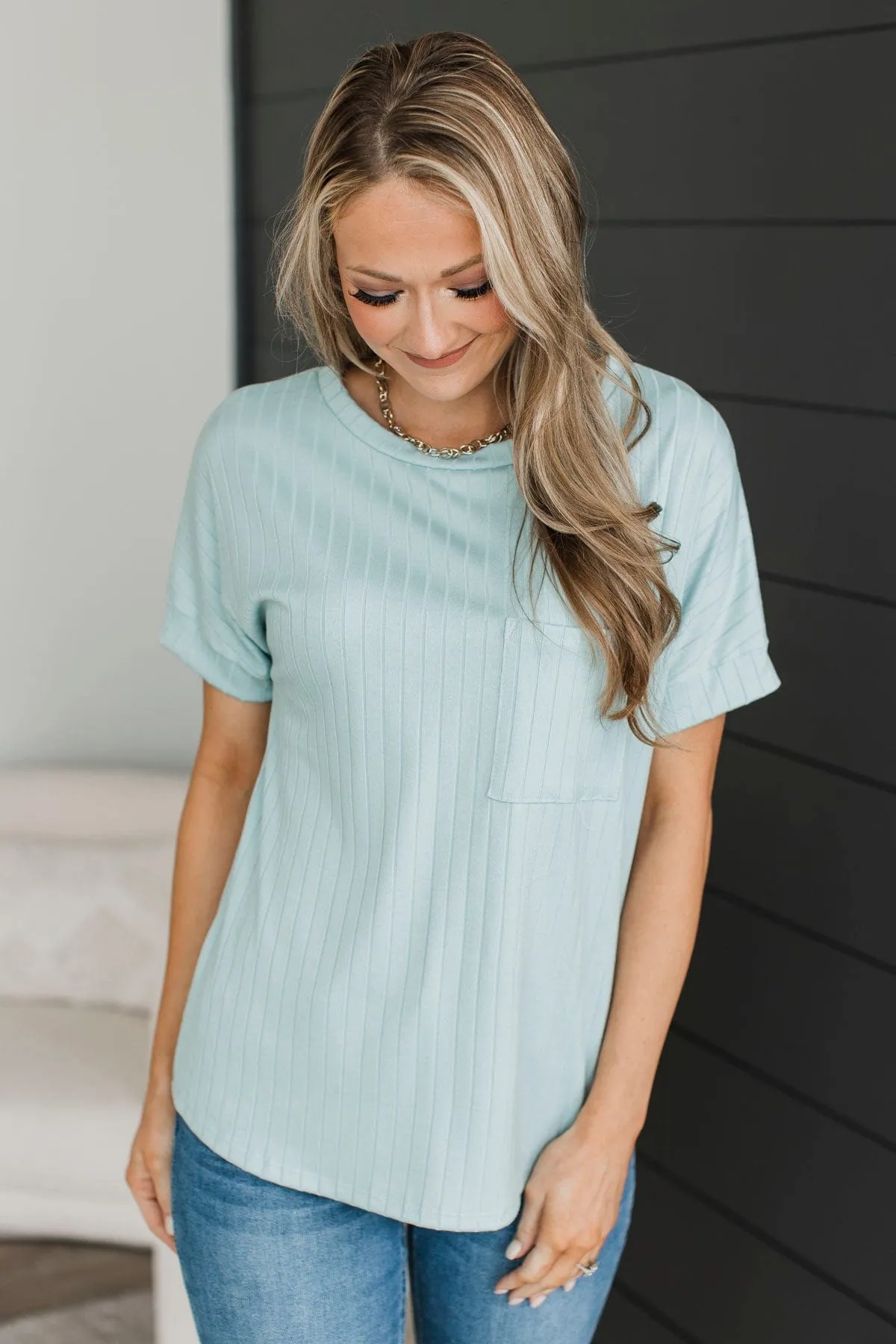 Make An Effort Ribbed Top- Mint Blue