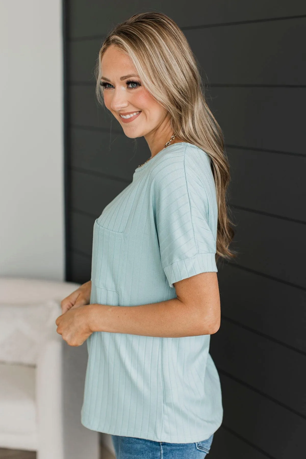 Make An Effort Ribbed Top- Mint Blue