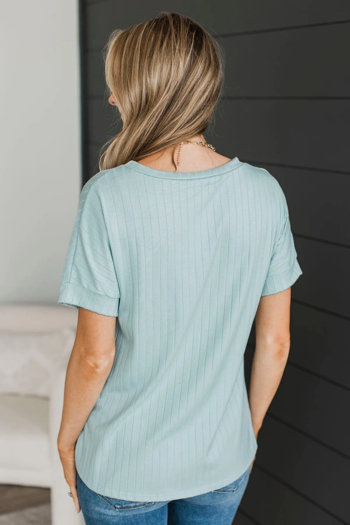 Make An Effort Ribbed Top- Mint Blue