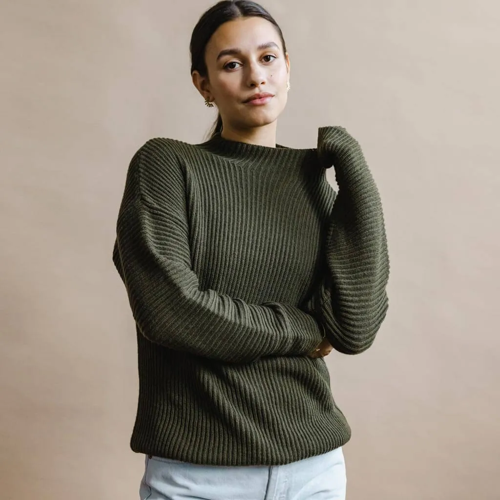 Merino Rib Sweater - Olive Green