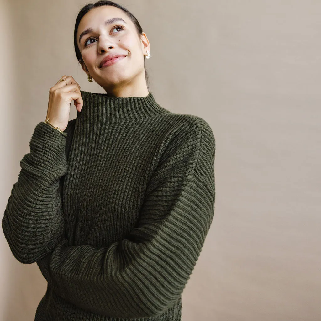 Merino Rib Sweater - Olive Green