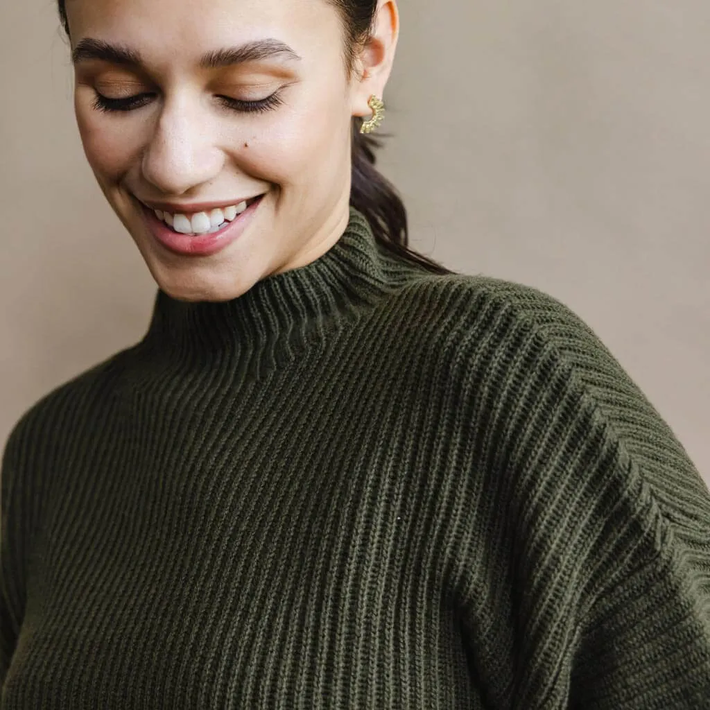 Merino Rib Sweater - Olive Green