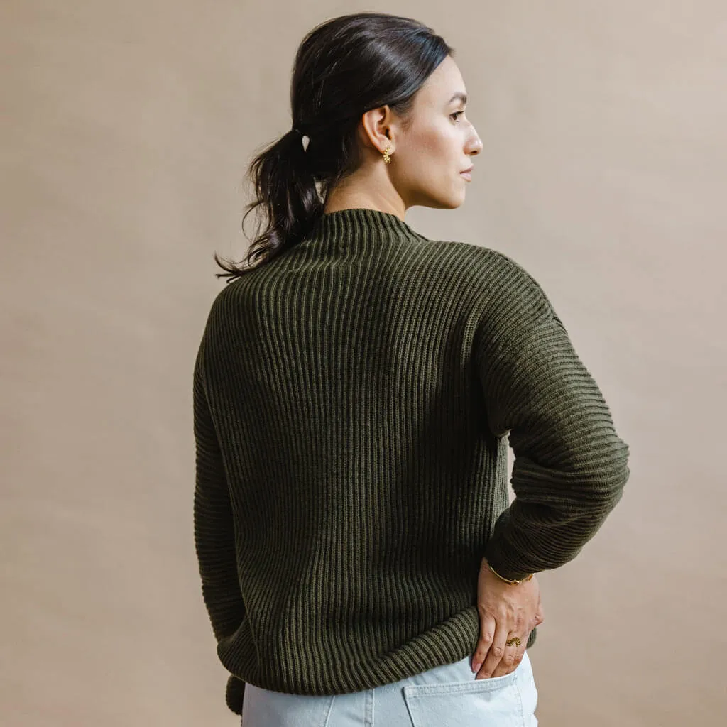 Merino Rib Sweater - Olive Green