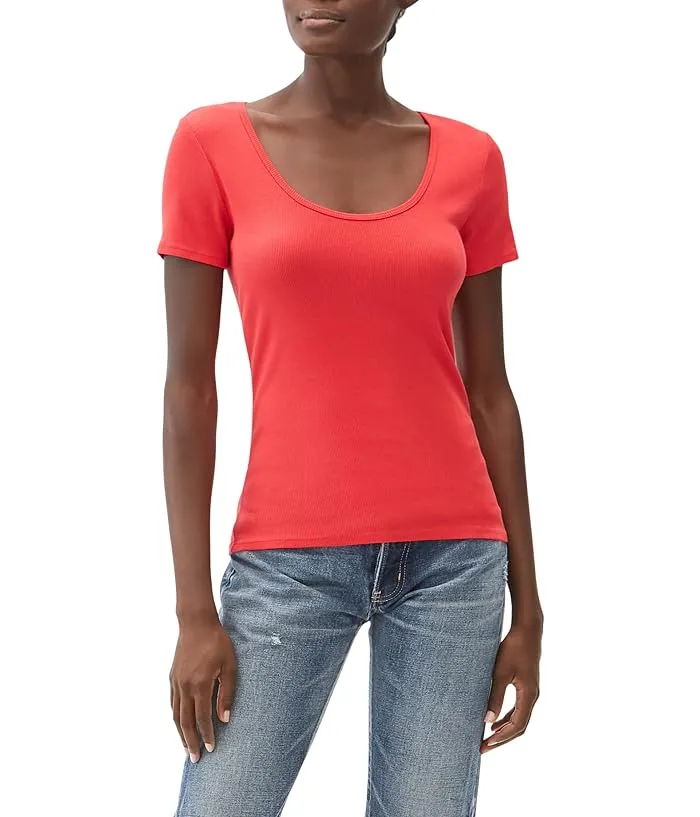 Michael Stars Fiona Ultra Rib Rounded V-Neck Top