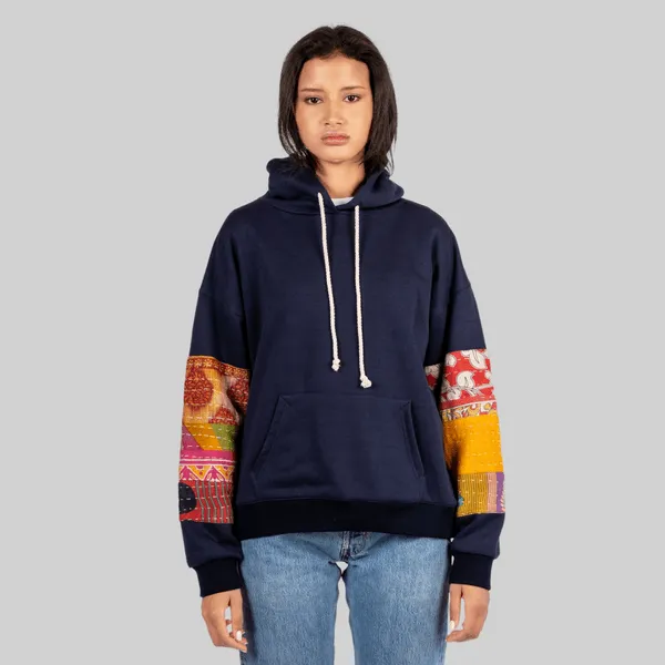 Navy Patchwork Hoodie