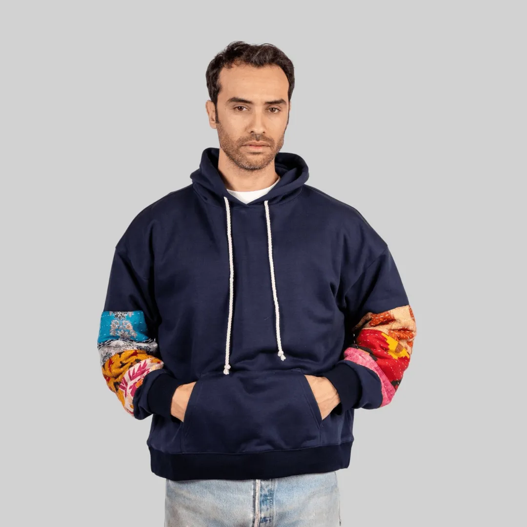 Navy Patchwork Hoodie