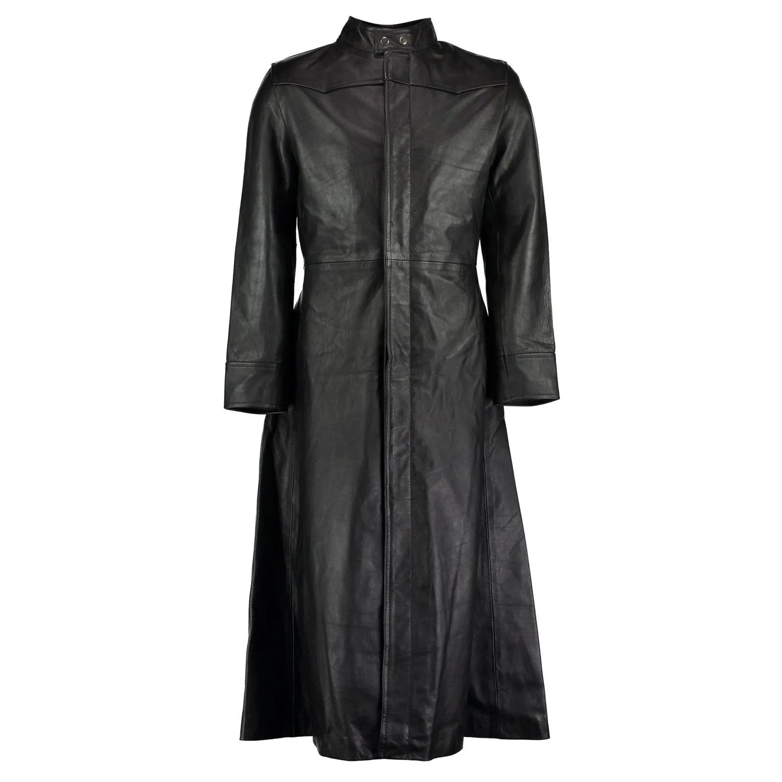 Neo Matrix Black Gothic Style Men's Long Leather Trench Coat