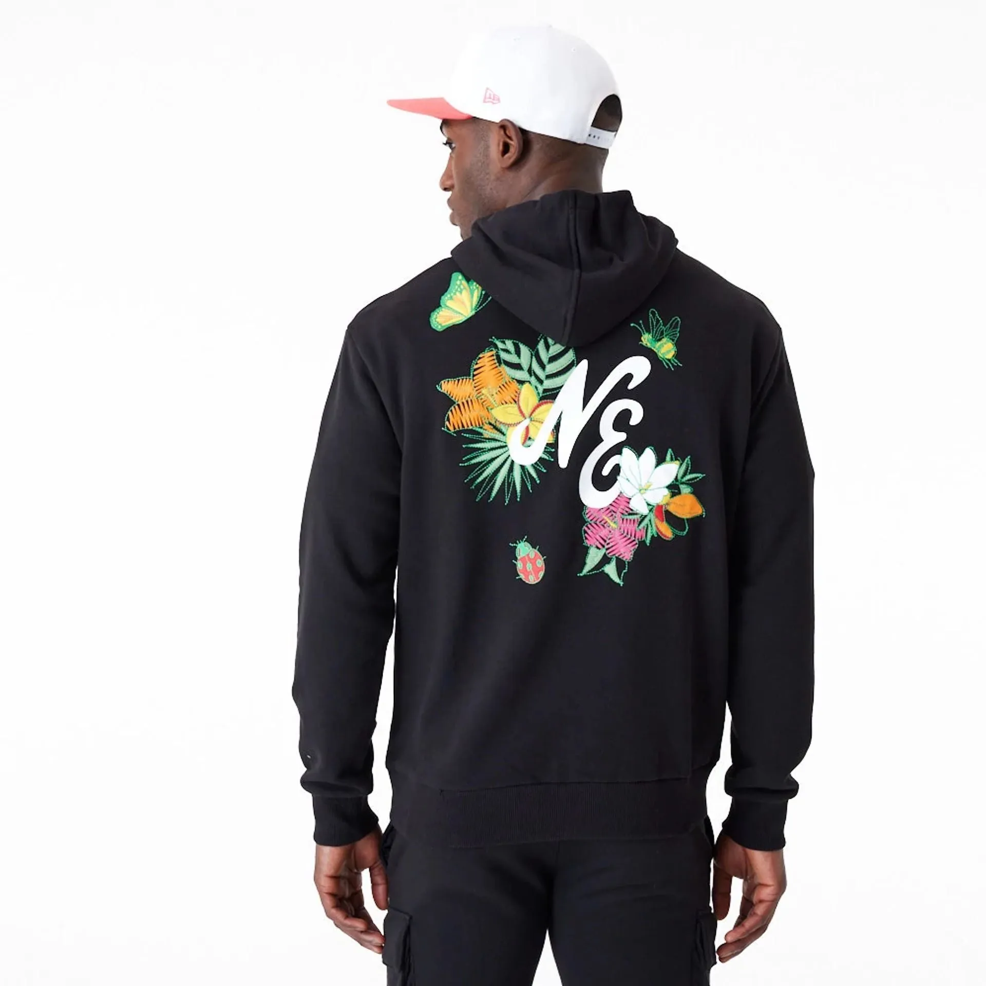 New Era Floral Graphic Black Oversized Pullover Hoodie