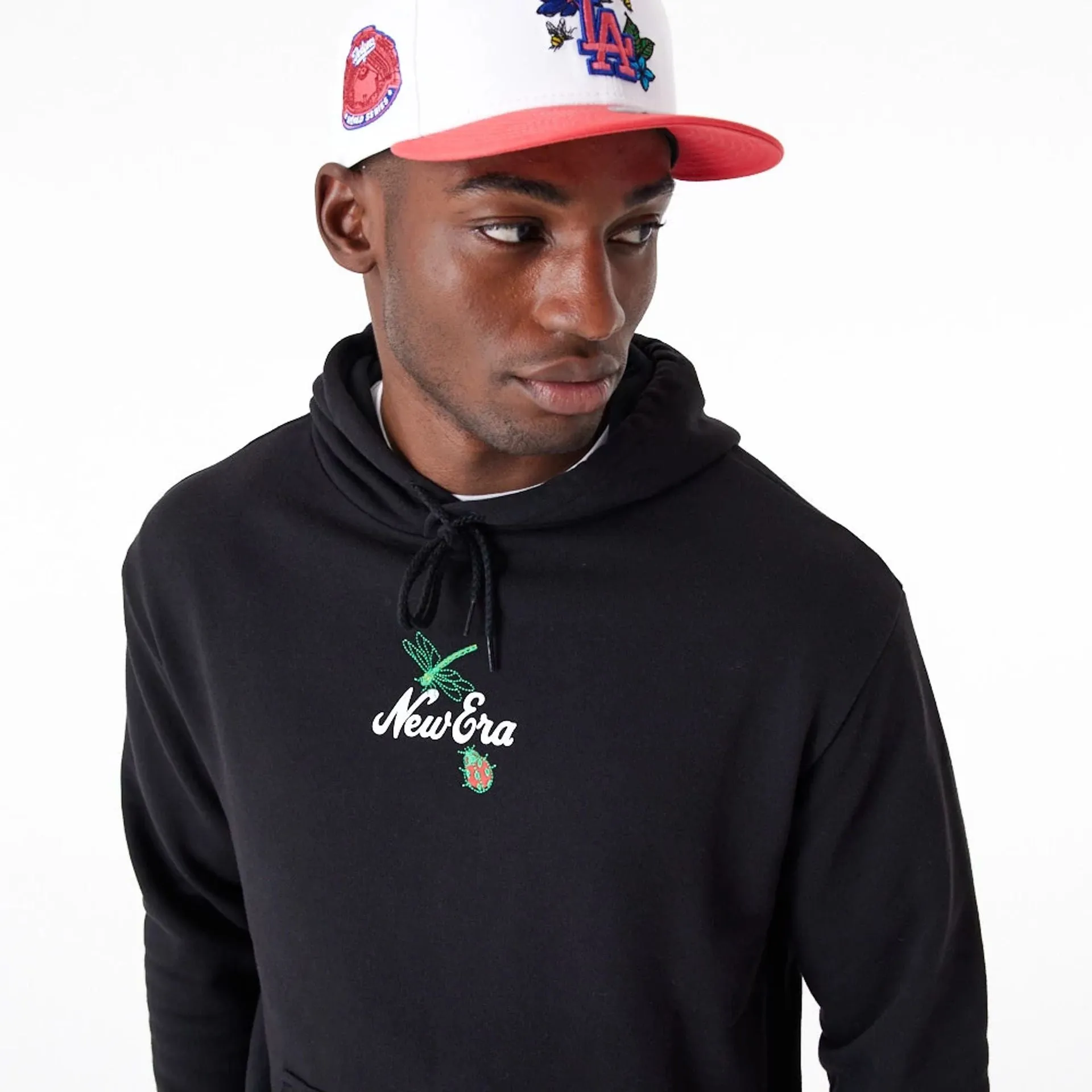 New Era Floral Graphic Black Oversized Pullover Hoodie