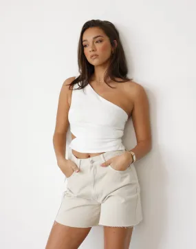 Niyah One Shoulder Top  (White)