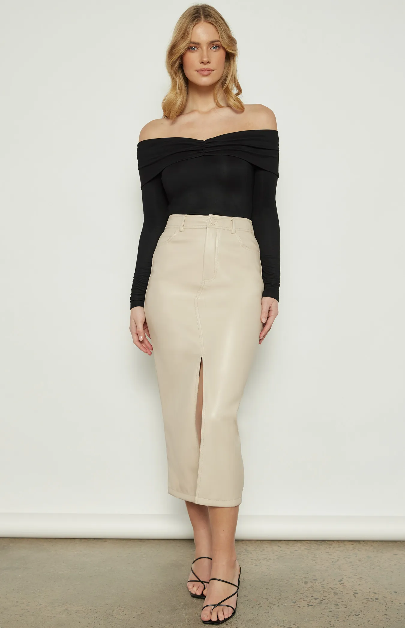 Off Shoulder Top with Front Ruched Detail (WTO576B)