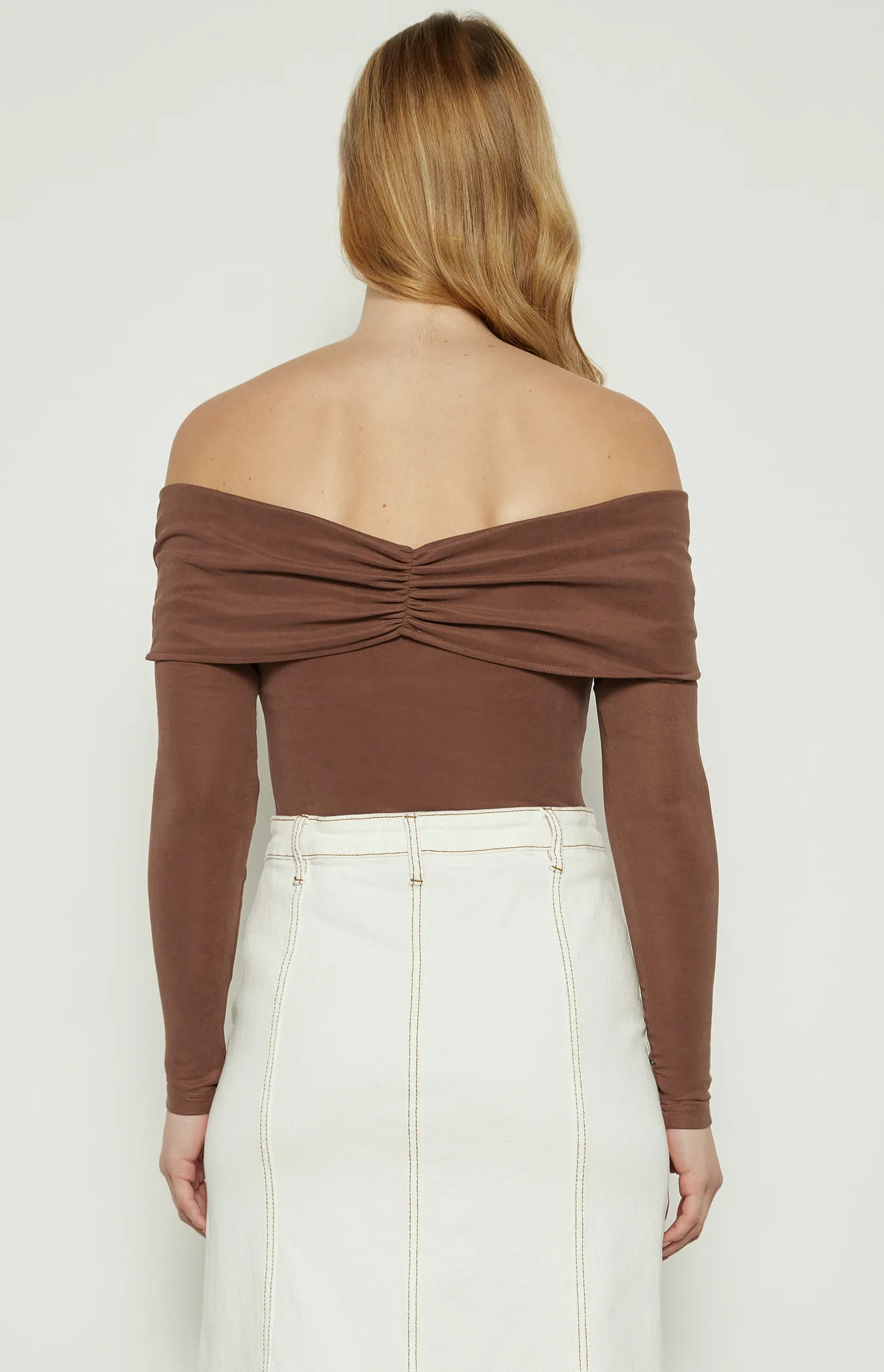 Off Shoulder Top with Front Ruched Detail (WTO576B)