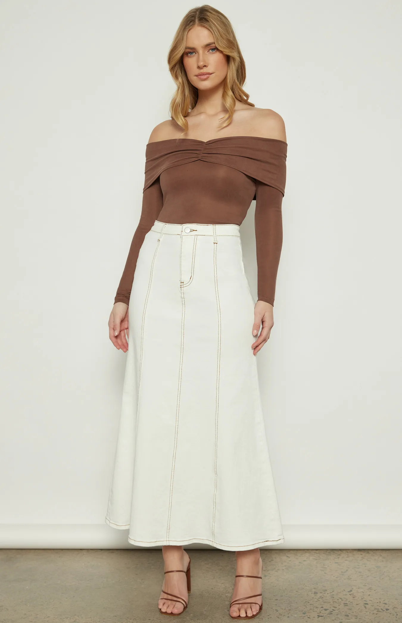 Off Shoulder Top with Front Ruched Detail (WTO576B)