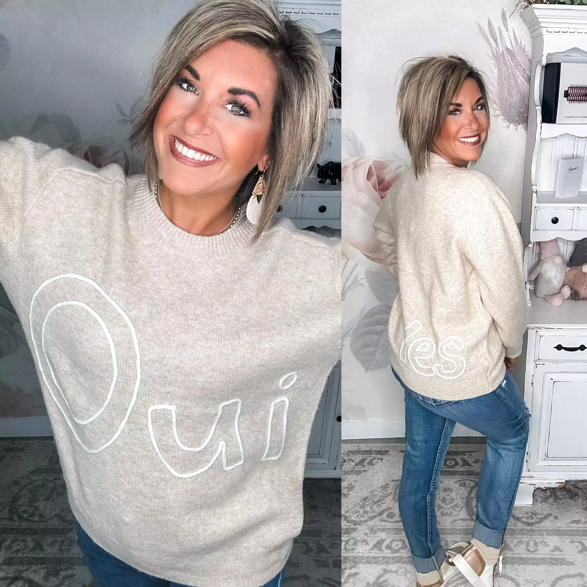 Oui and Yes Embroidered Sweater