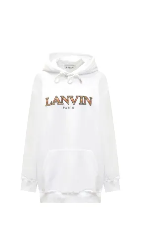 Oversized Embroidered Curb Hoodie - White