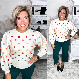 Party Isn't Over Pom Sweater - Cream