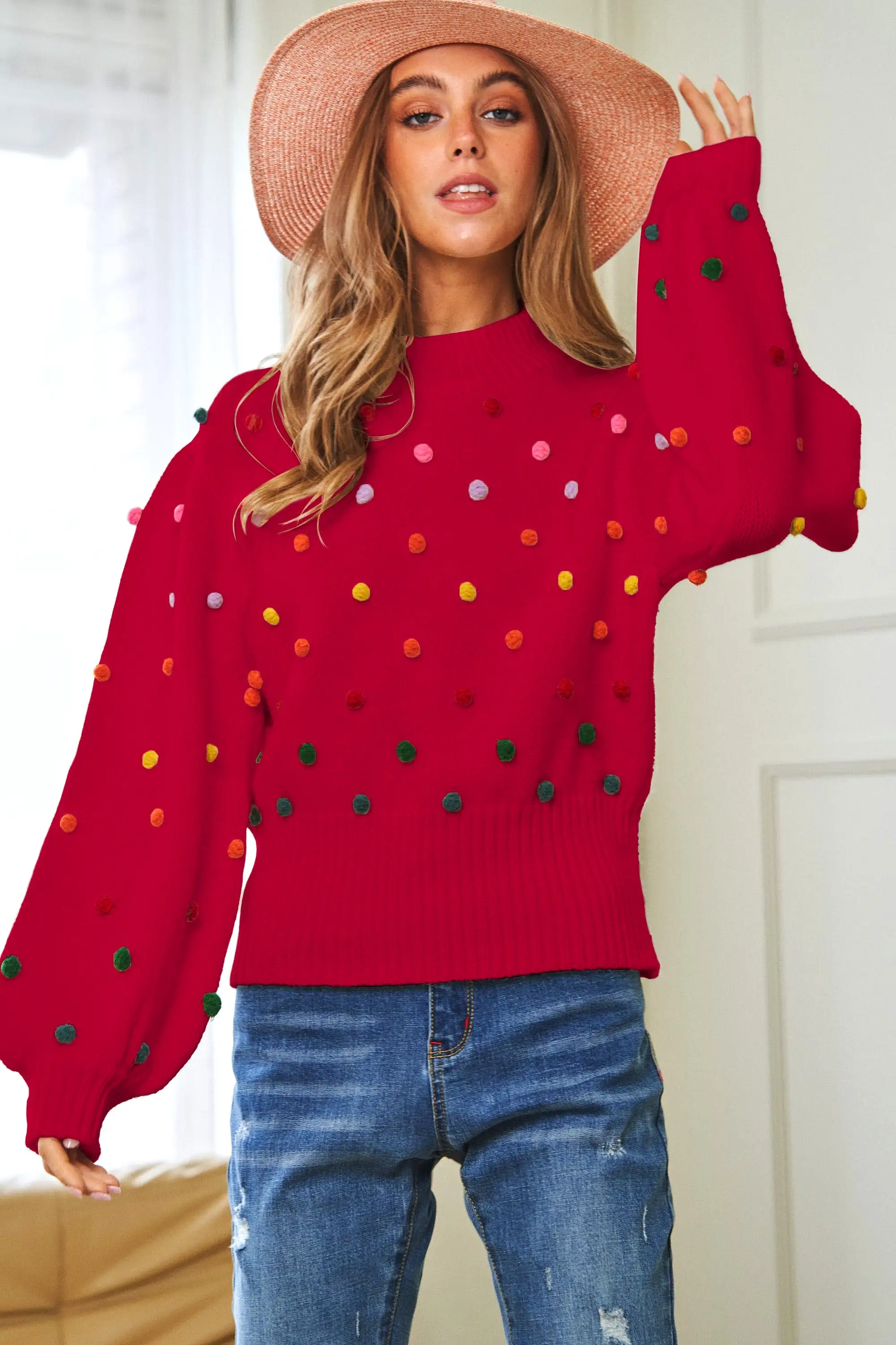 Party Isn't Over Pom Sweater - Red