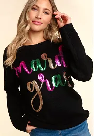 Party On Mardi Gras Sequin Sweater