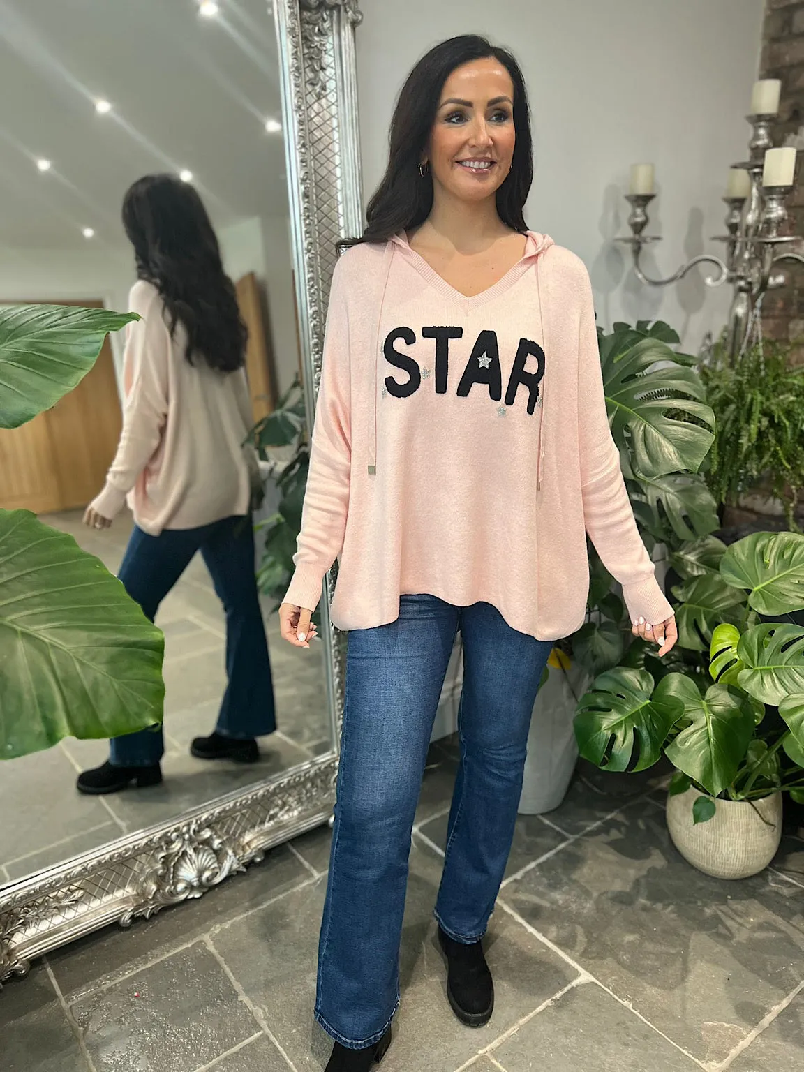 Pink Star Knitted Hoodie Etta