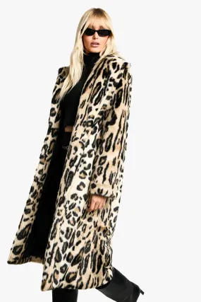 Premium Leopard Faux Fur Maxi Coat