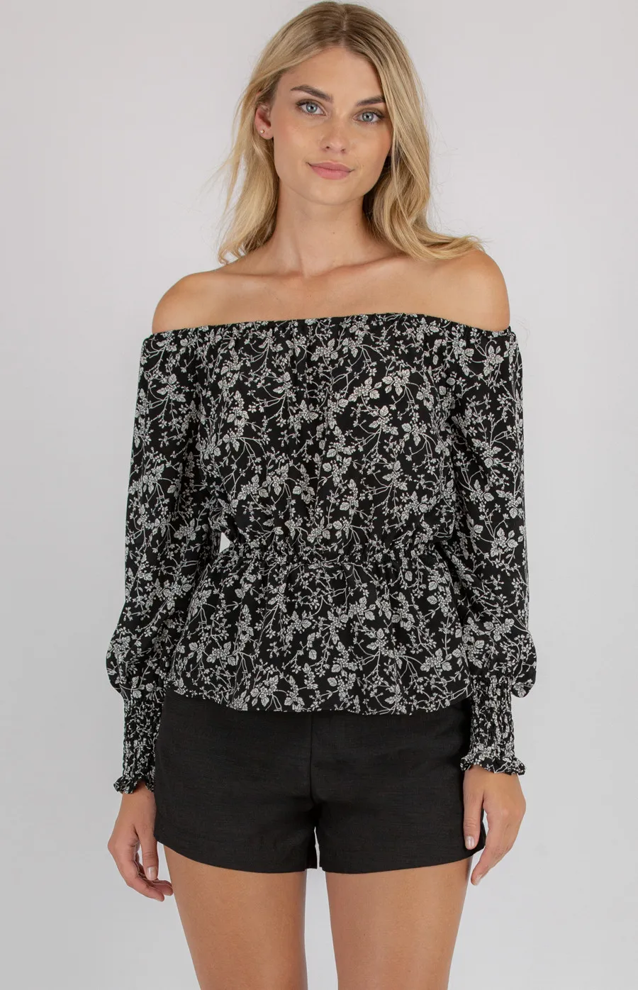 Printed Off the Shoulder Top with Elastic Waist (STO420A)