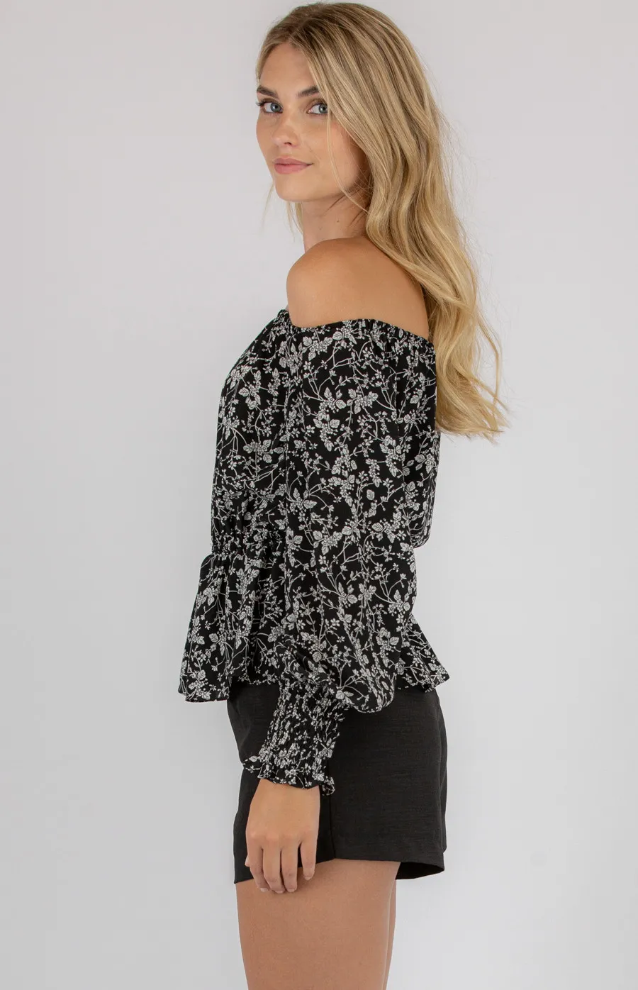 Printed Off the Shoulder Top with Elastic Waist (STO420A)