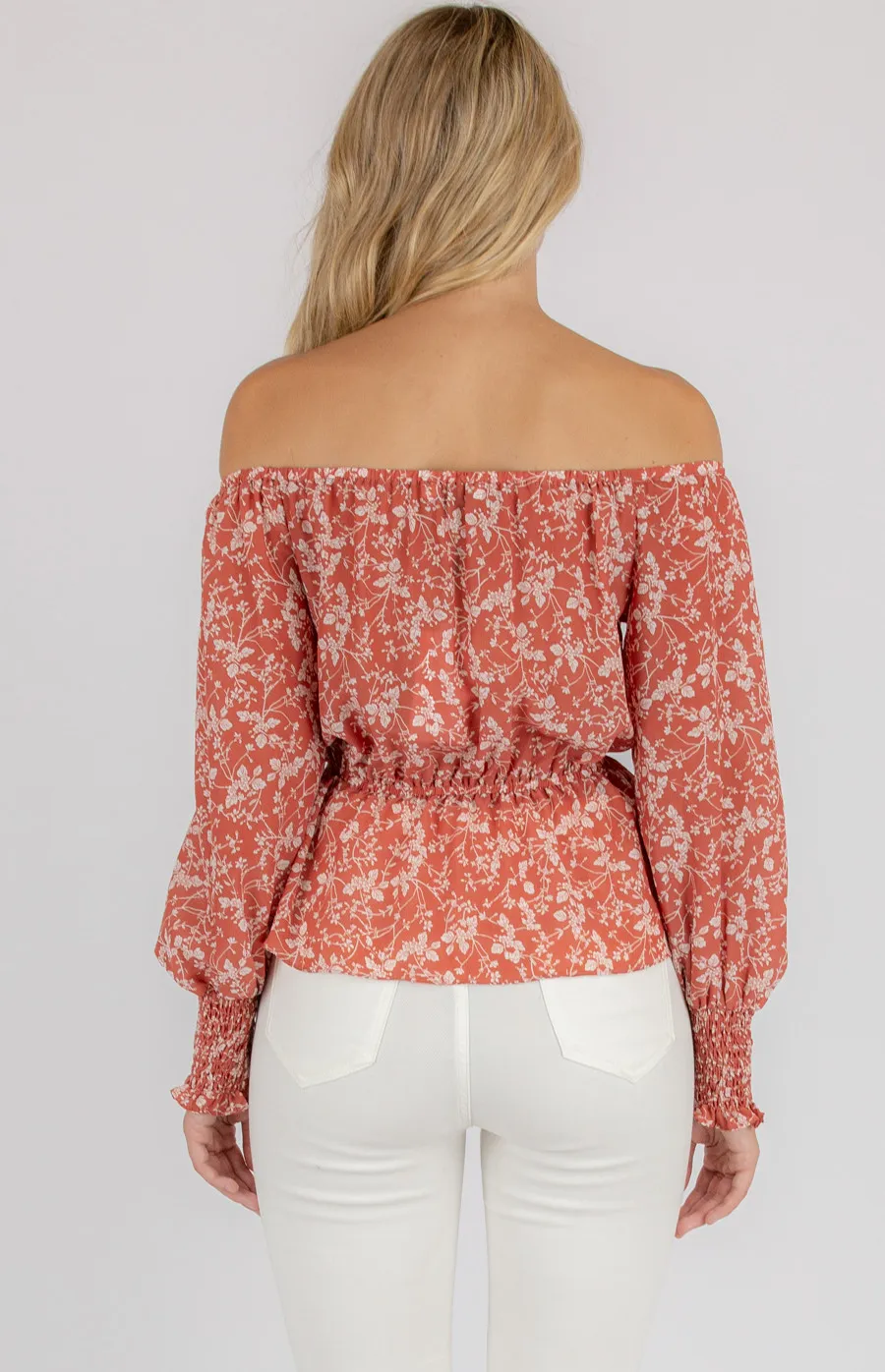 Printed Off the Shoulder Top with Elastic Waist (STO420A)