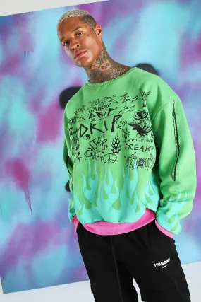 Quavo Graffiti Print Flame Sweater