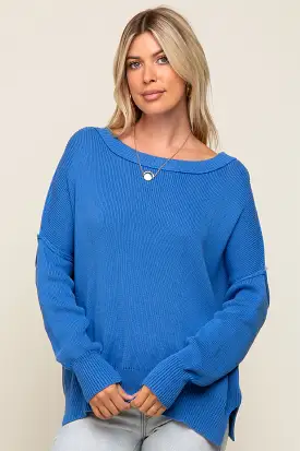 Royal Blue Exposed Seam Side Slit Sweater