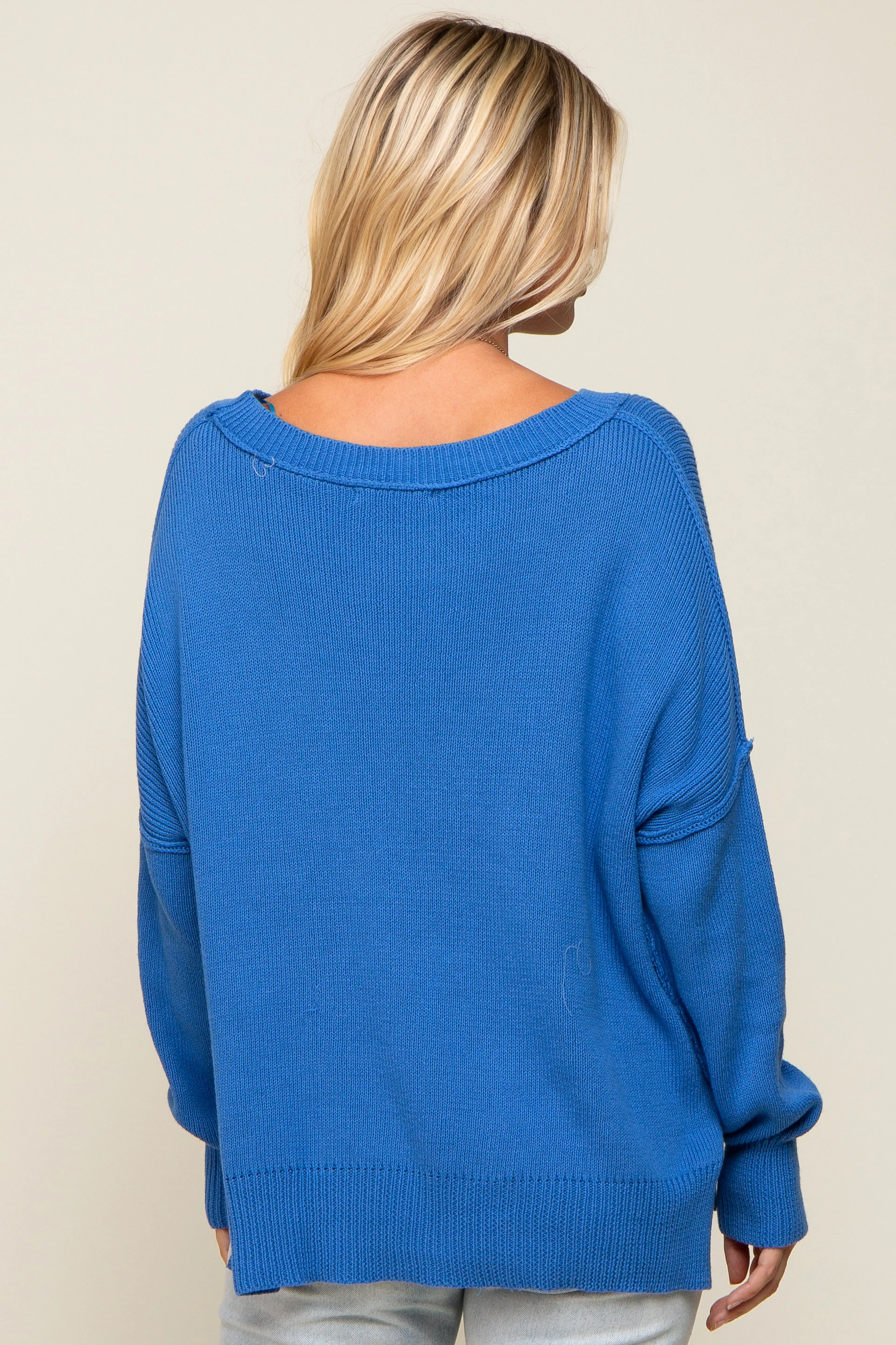 Royal Blue Exposed Seam Side Slit Sweater