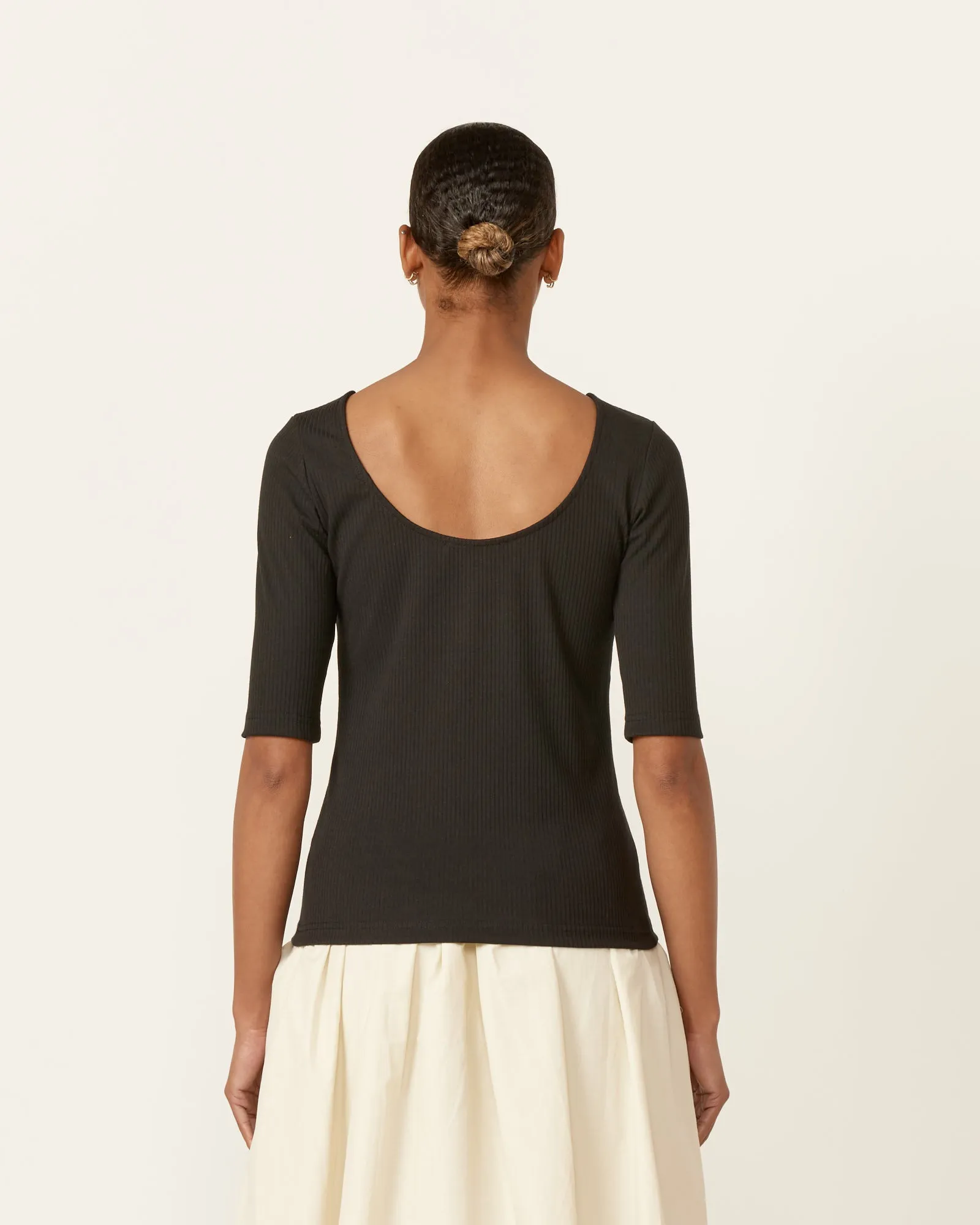 Scoop Back Ribbed Top in Black