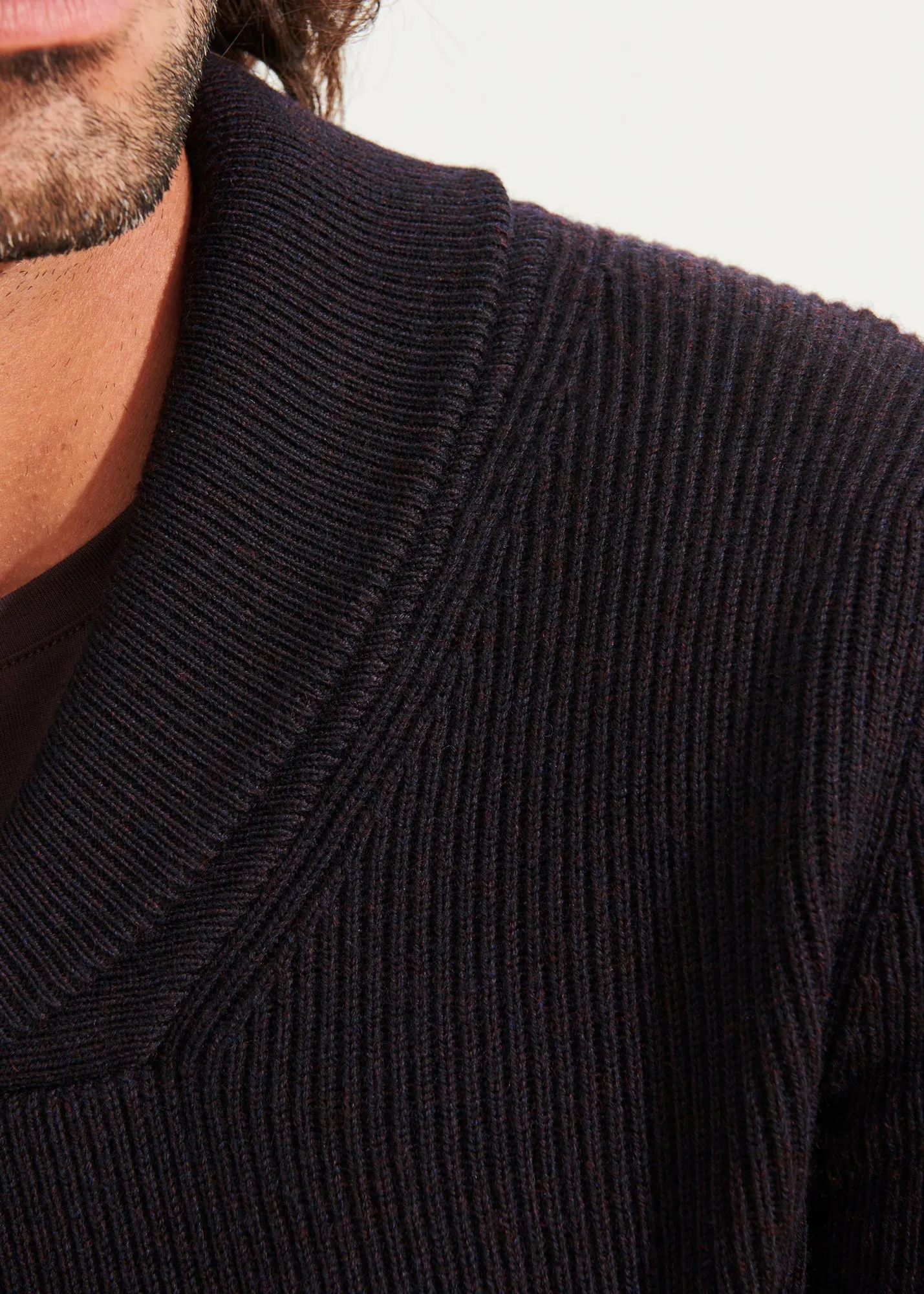 SHAWL COLLAR MERINO WOOL SWEATER