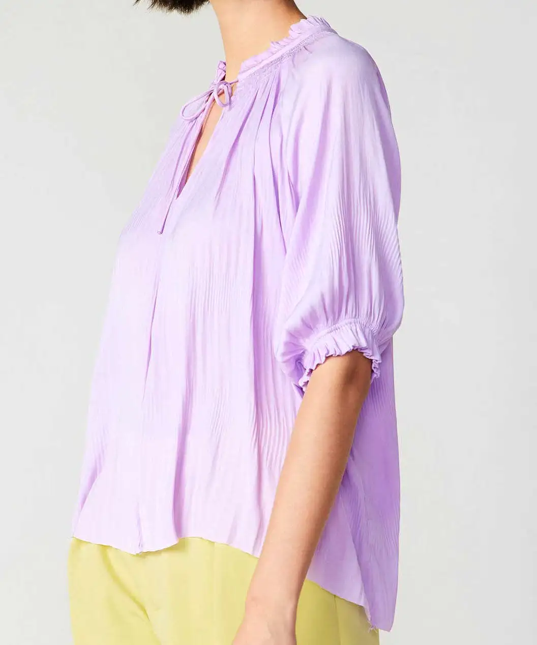 Short Sleeve Tie Front Top - Light Lavender