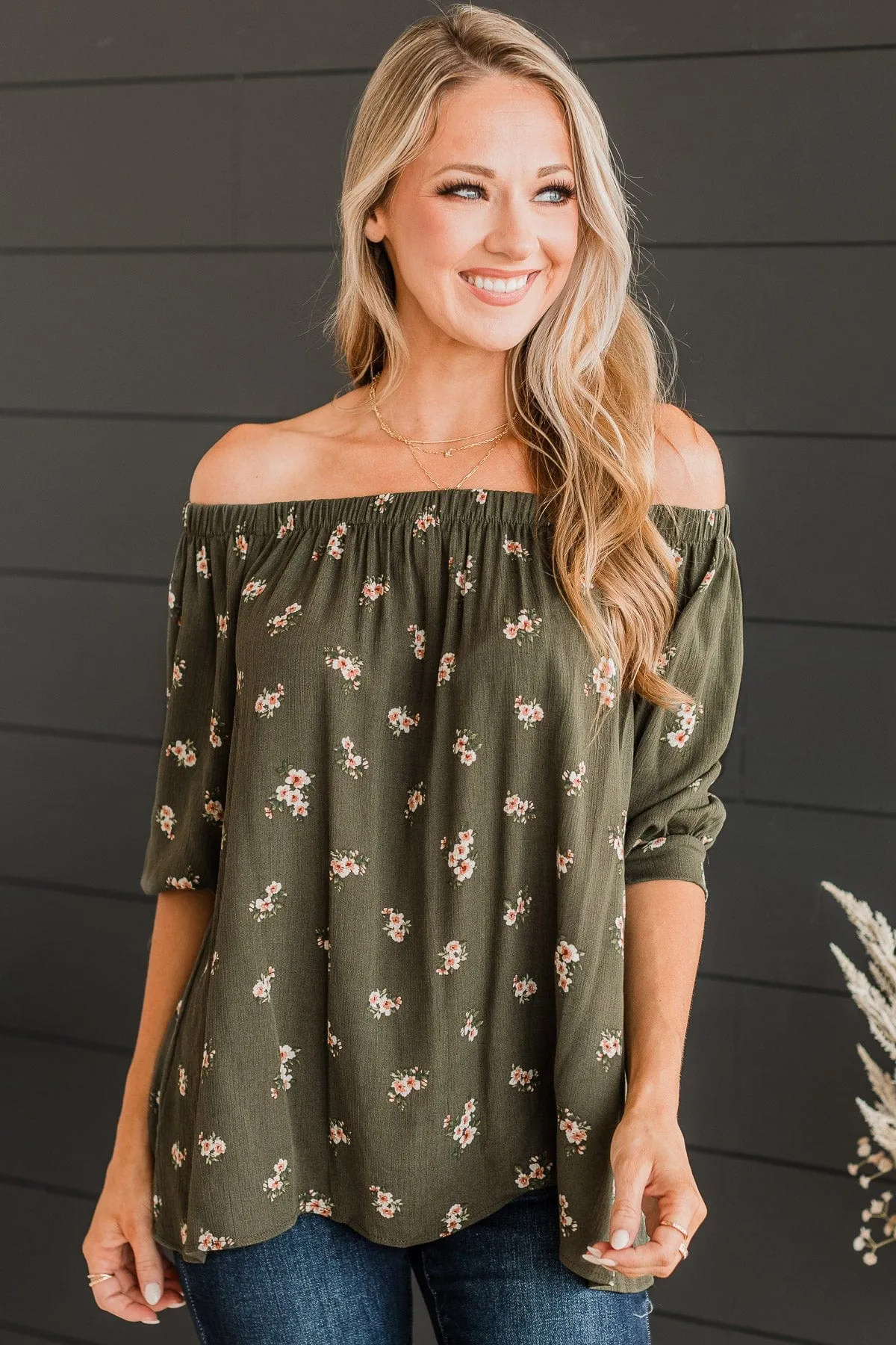 Simple Reminder Off-The-Shoulder Top- Olive