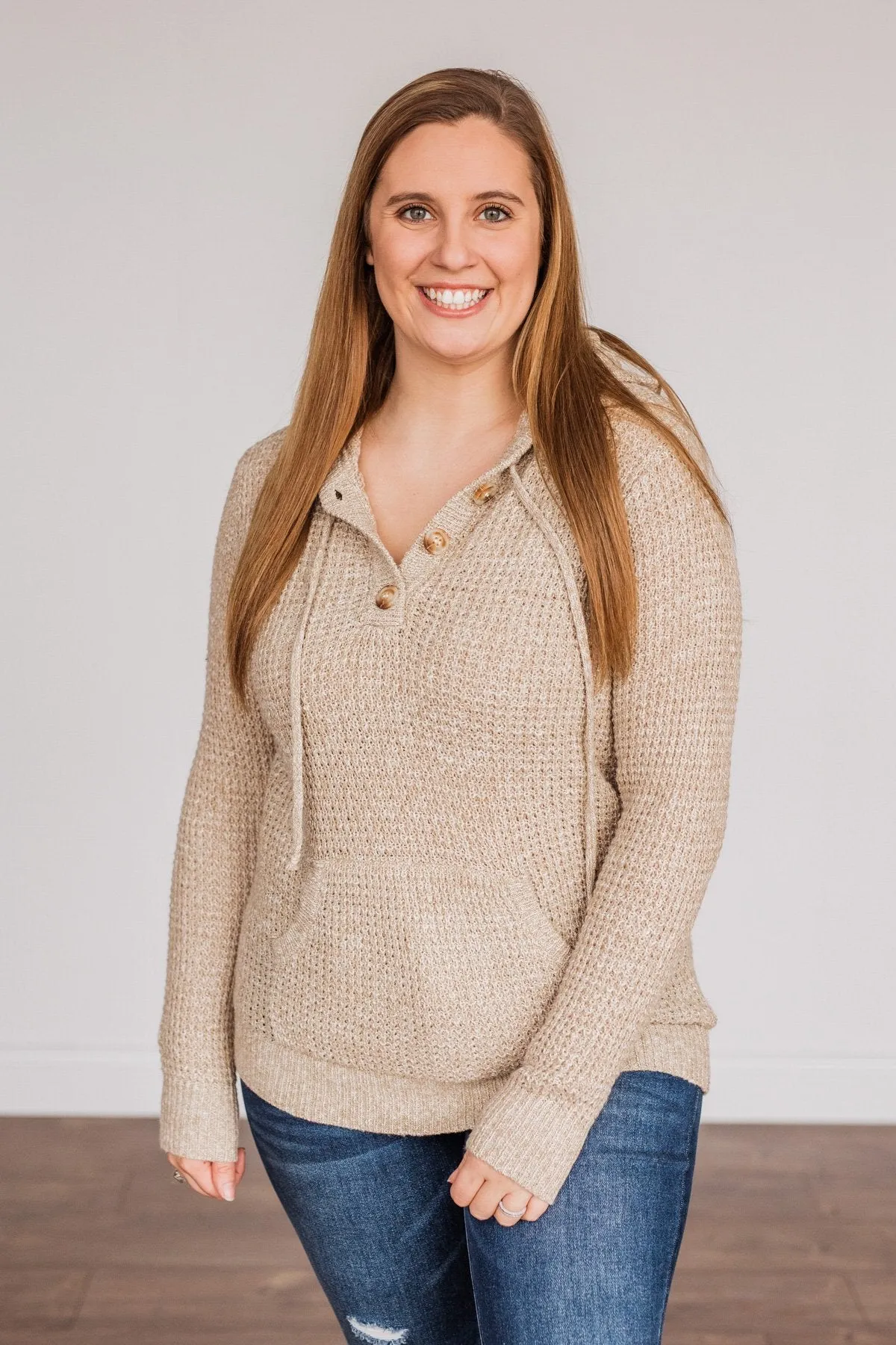 Simple Treasures Knit Hoodie- Oatmeal