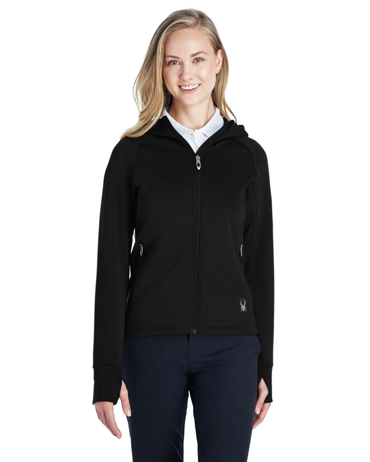 Spyder Ladies Hayer Full Zip Z Hooded Fleece Jacket Black/ Refl Grey 187331