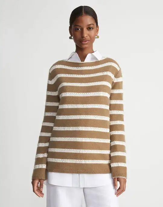 STRIPE SEQUINED COTTON & CASHMERE SWEATER