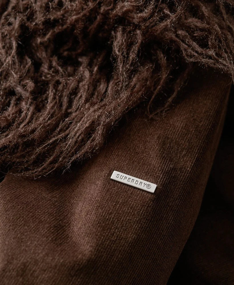 Superdry - Faux Fur Lined Longline Afghan Coat Coffee Bean Brown