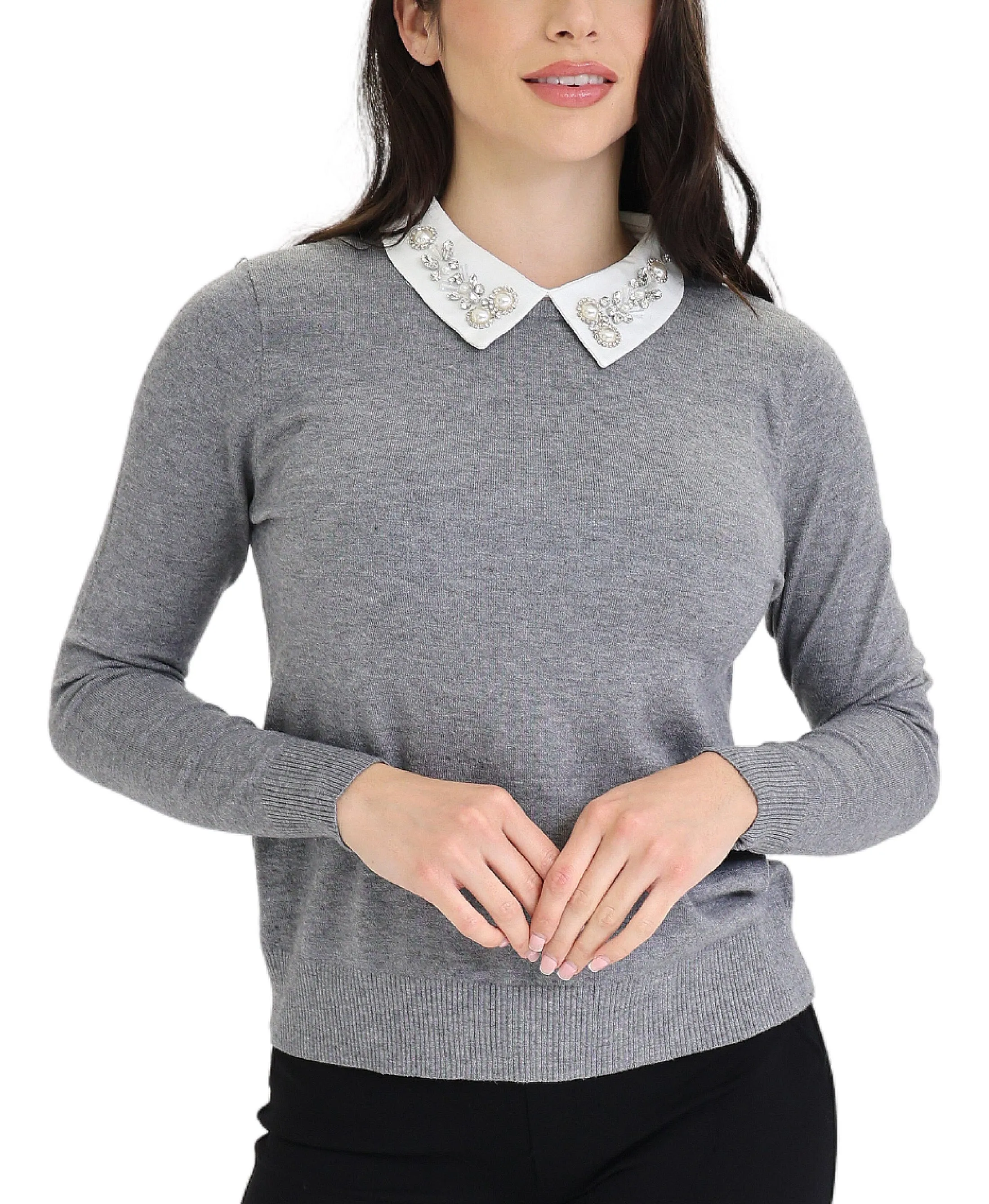 Sweater w/ Jeweled Collar