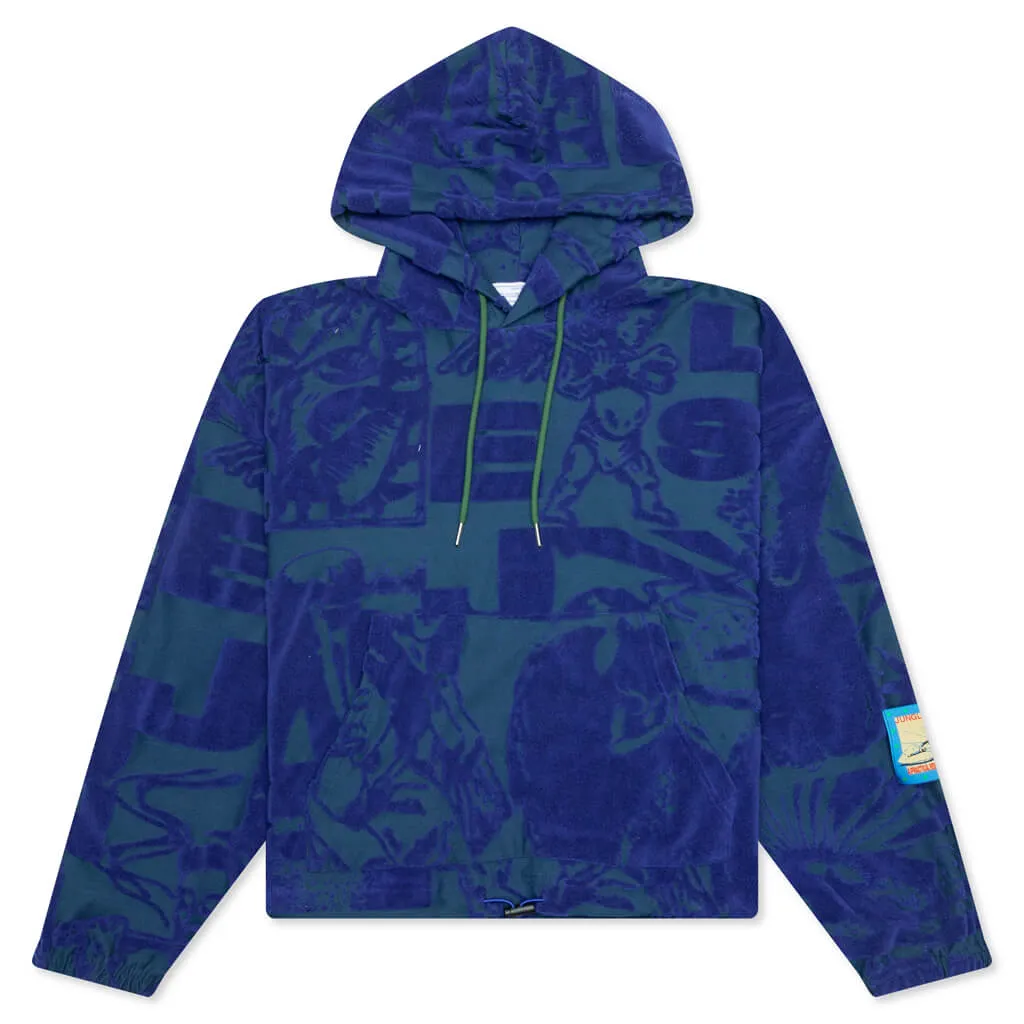 Terry Towelling Hoodie - Blue/Green