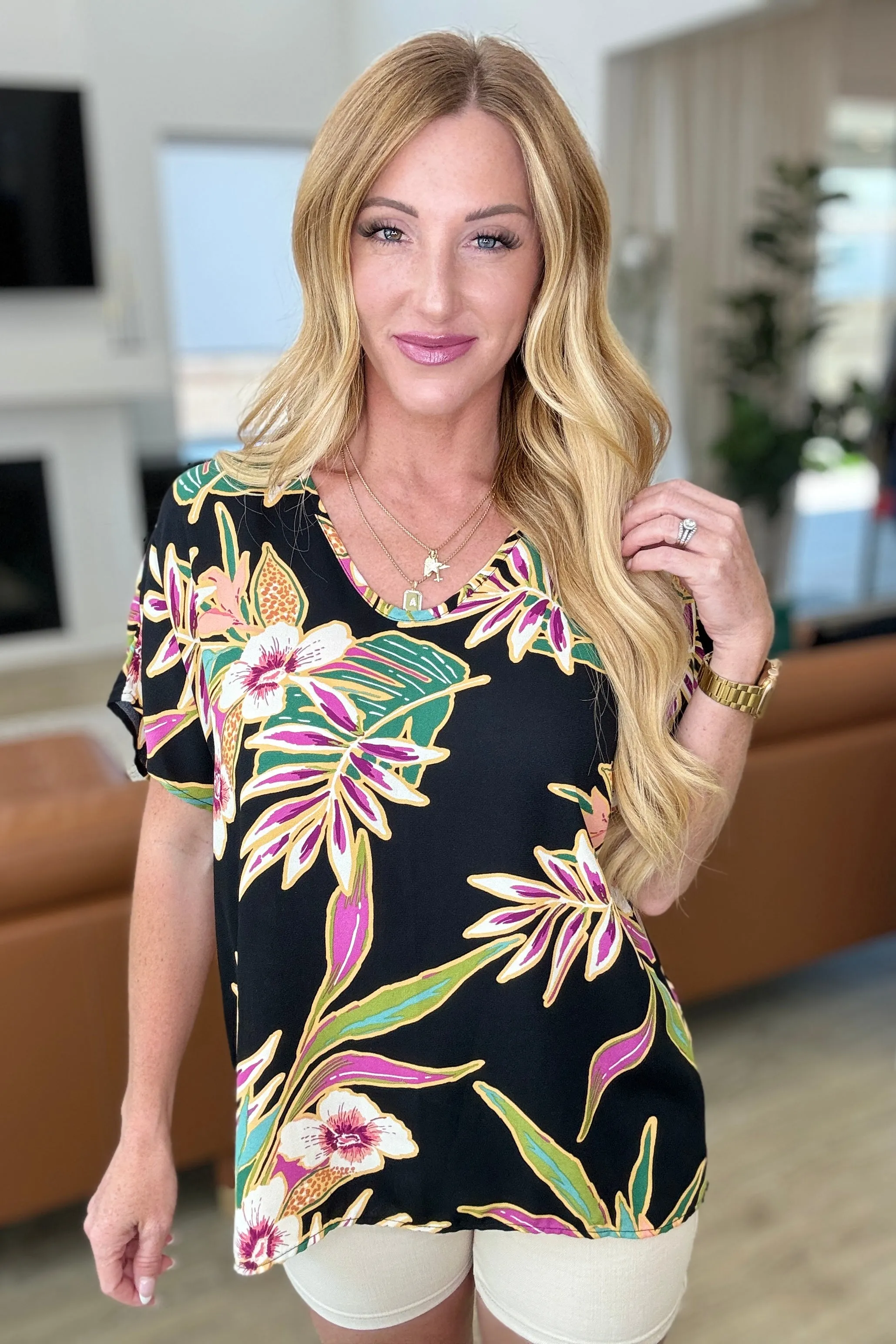 Tropical Bouquet V-Neck Top