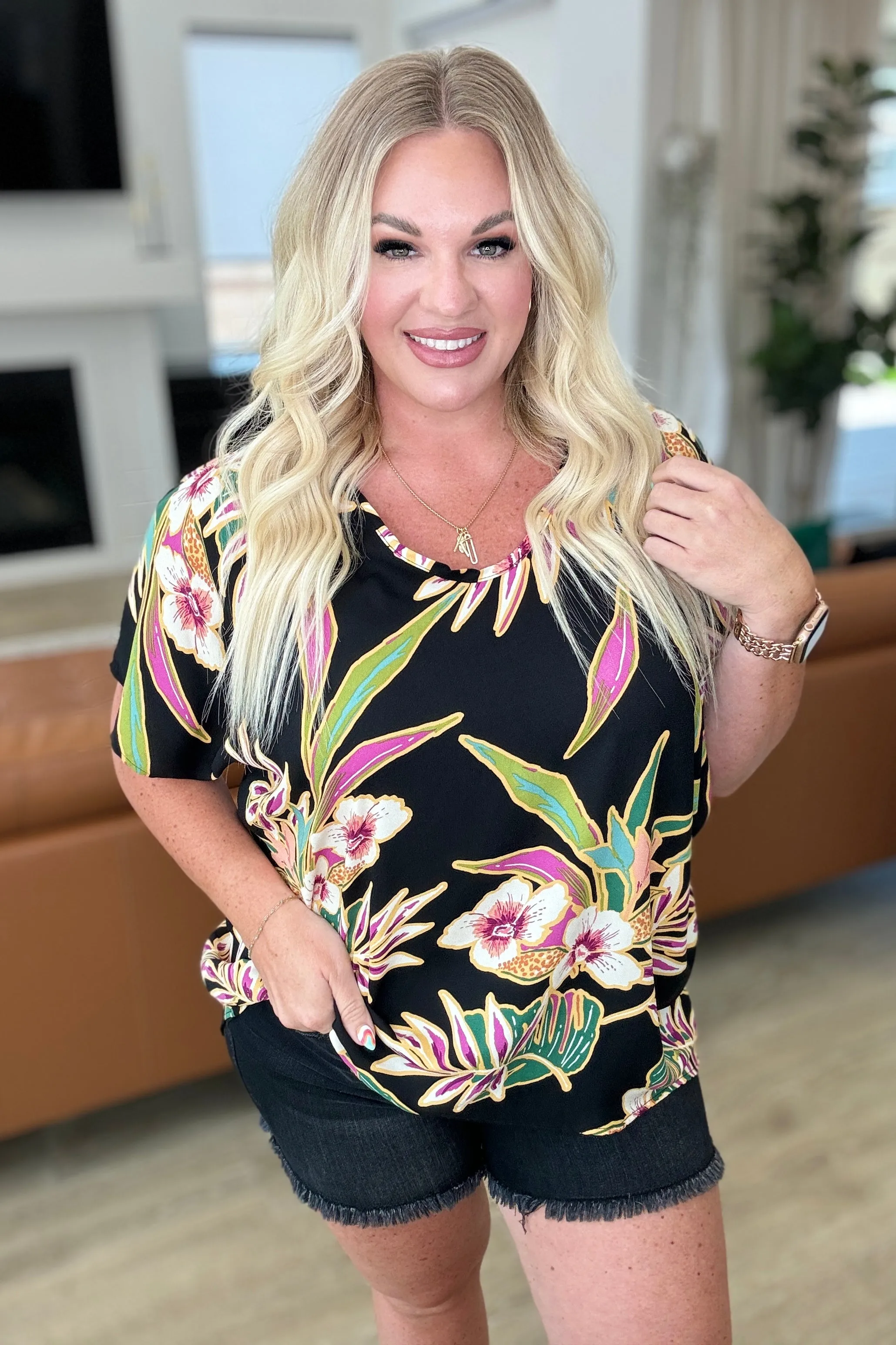 Tropical Bouquet V-Neck Top