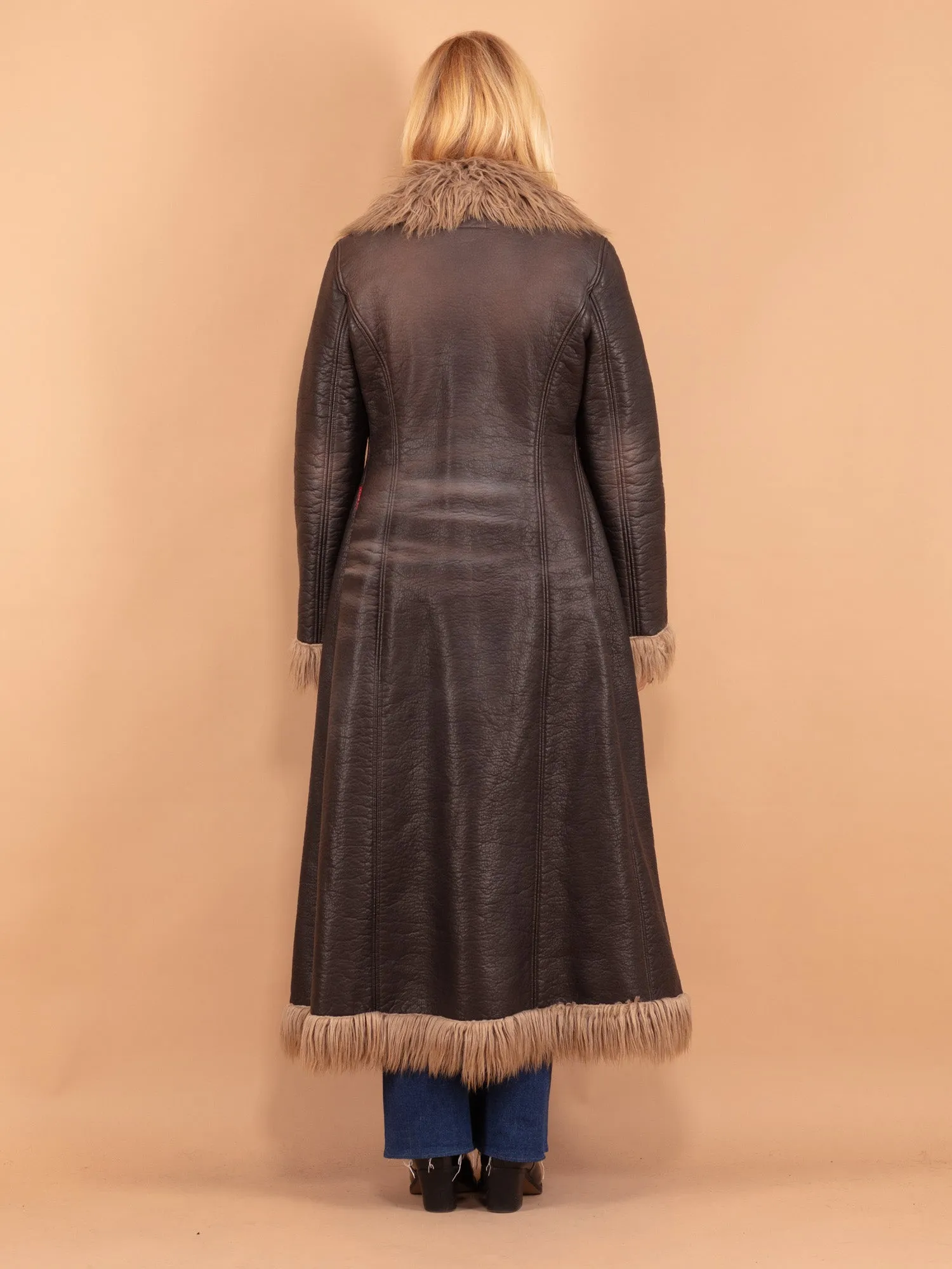 Vintage 00's Women Faux Sheepskin Coat in Brown