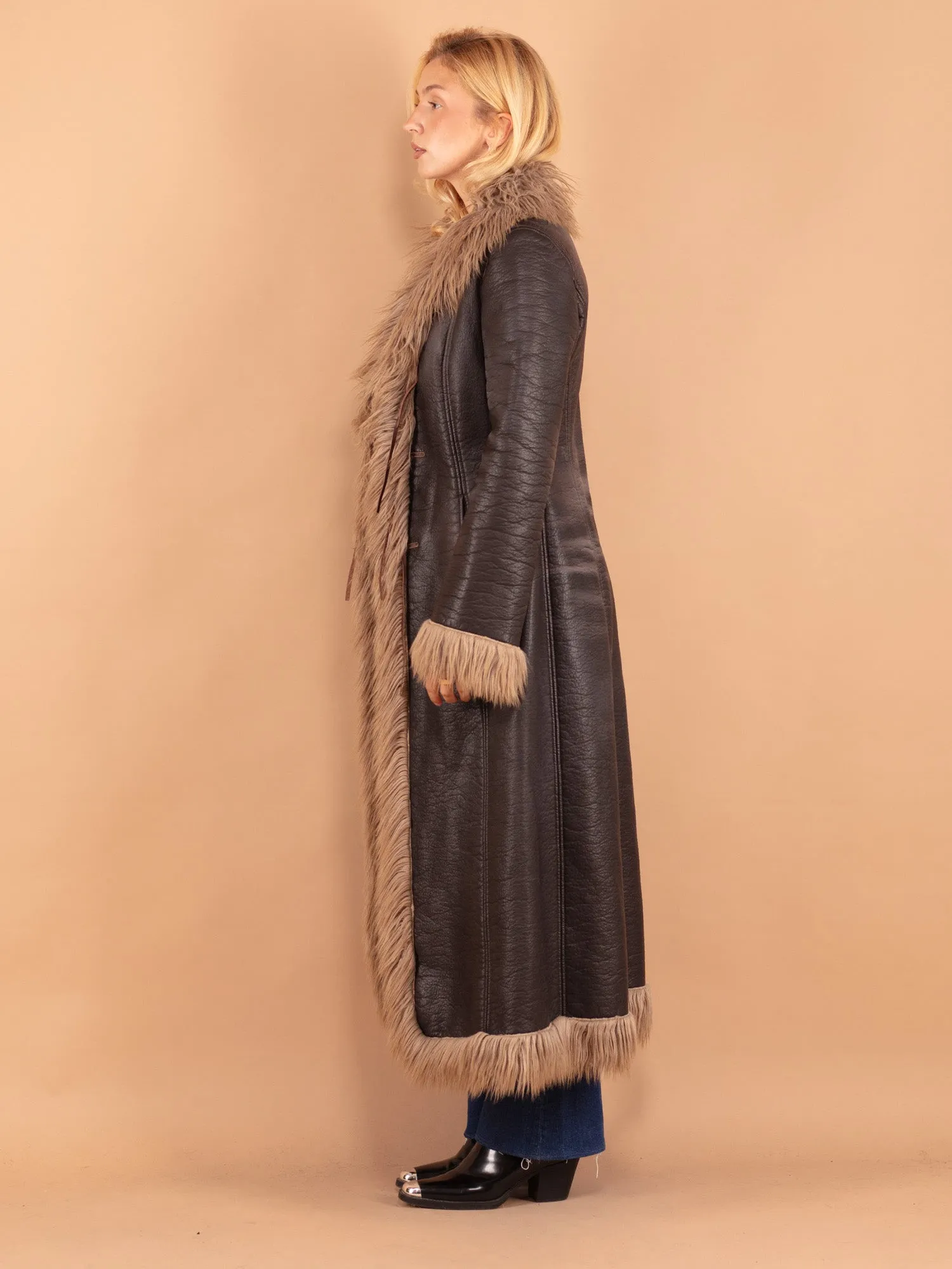 Vintage 00's Women Faux Sheepskin Coat in Brown