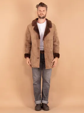 Vintage 70's Men Sheepskin Coat in Beige