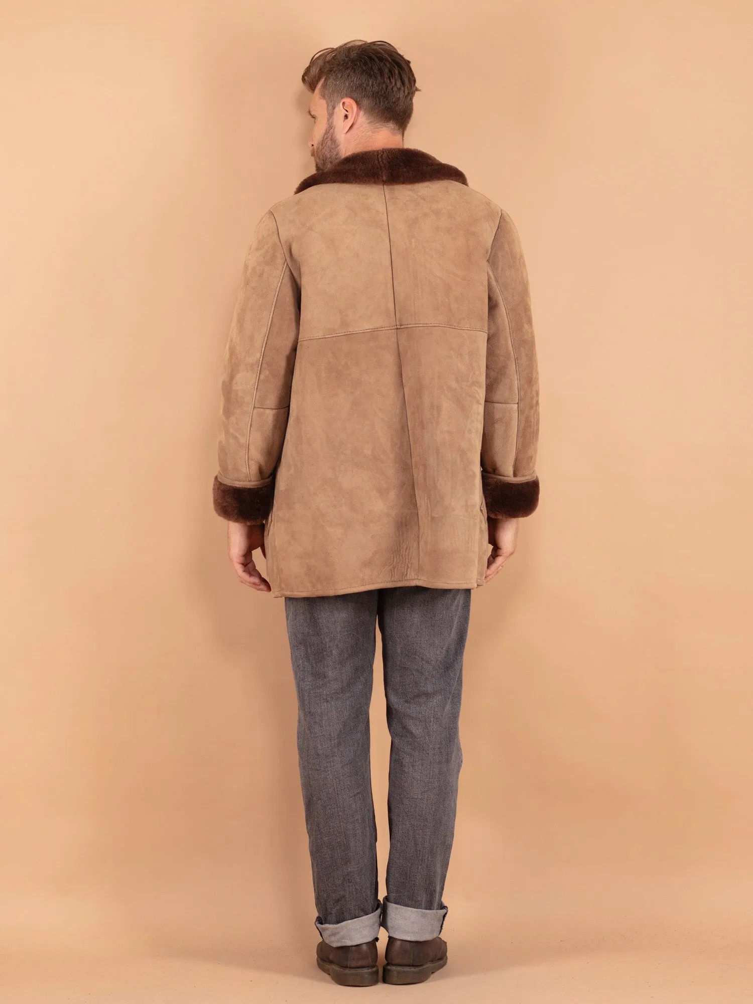 Vintage 70's Men Sheepskin Coat in Beige