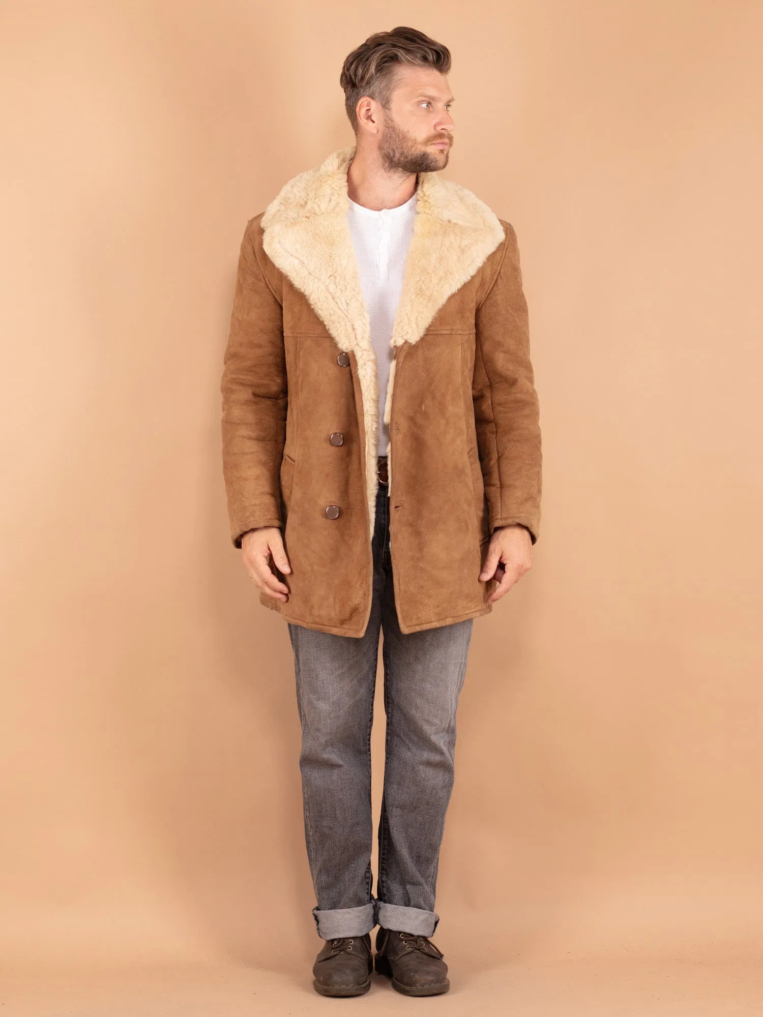 Vintage 70's Men Sheepskin Coat in Brown