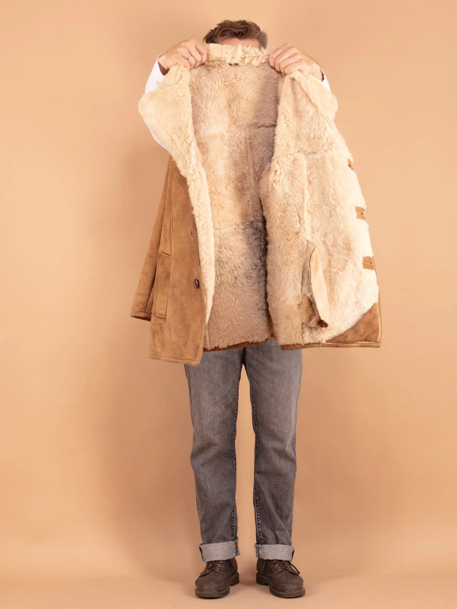 Vintage 70's Men Sheepskin Coat in Brown