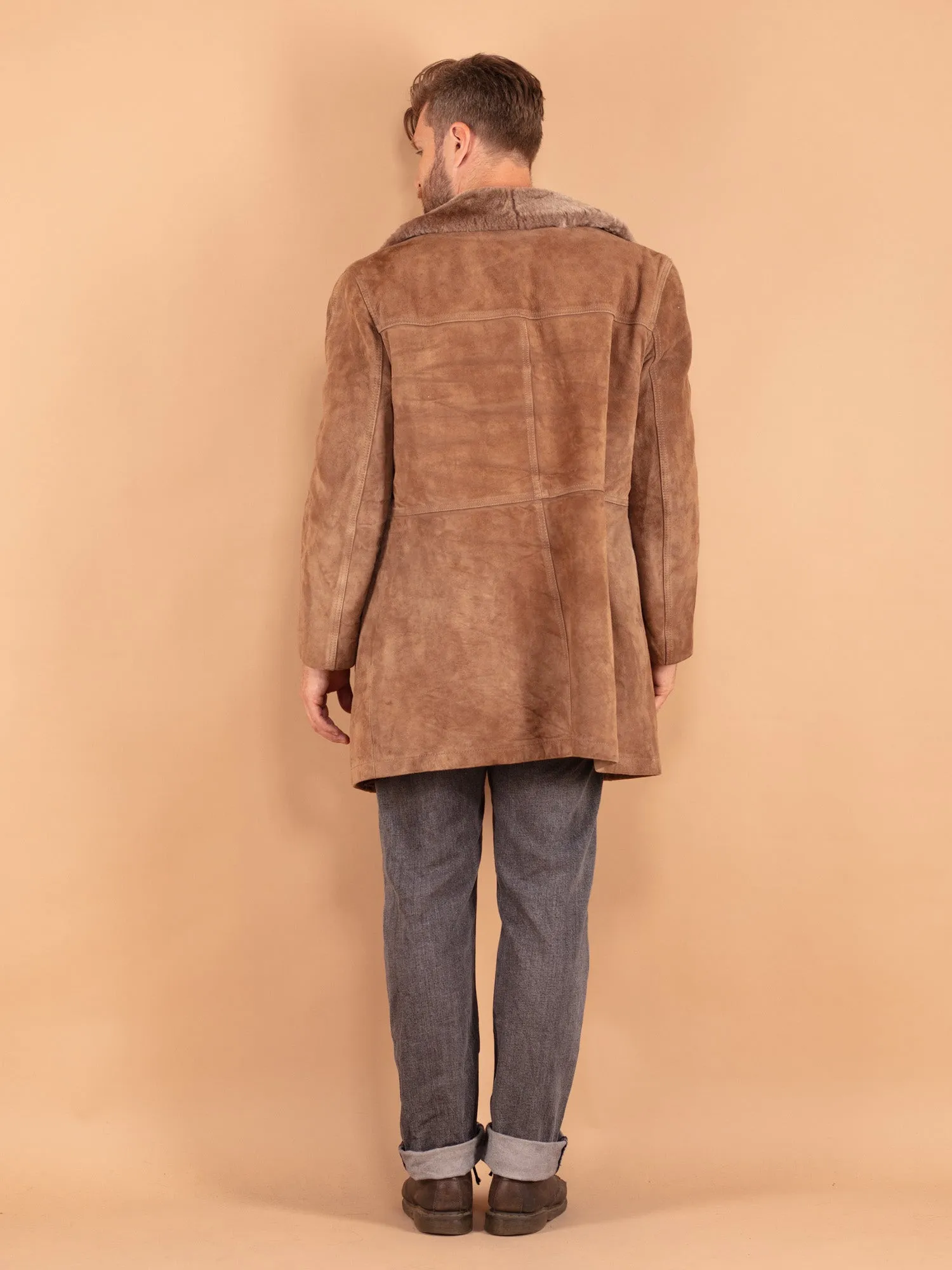 Vintage 70's Men Suede Sherpa Coat in Beige