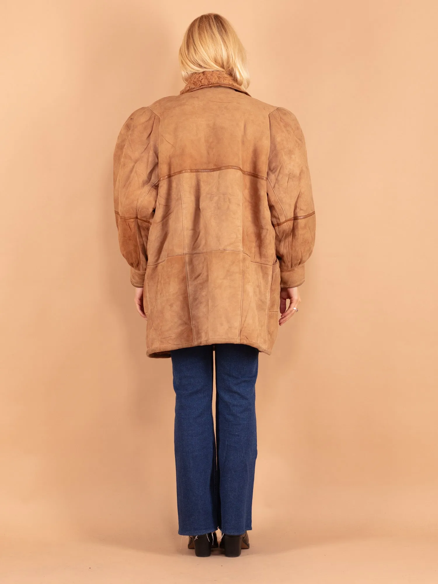 Vintage 70's Women Oversized Sheepskin Coat in Beige